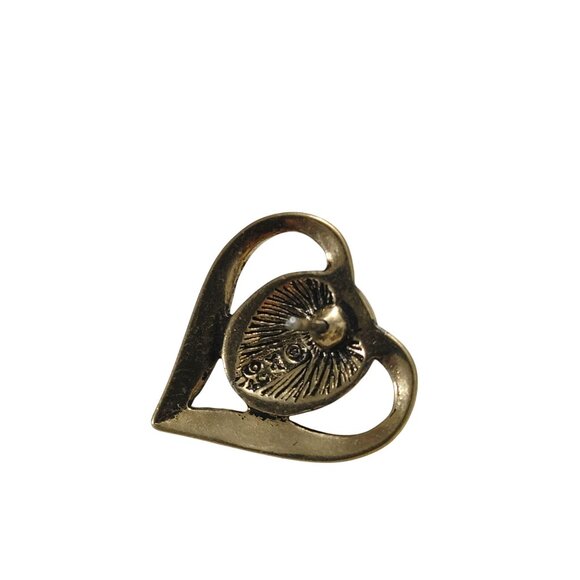 Vintage Lapel Pin Tie Tack Gold Flake Teal Tone Heart Pin Blue Goldstone Center - Picture 6 of 11